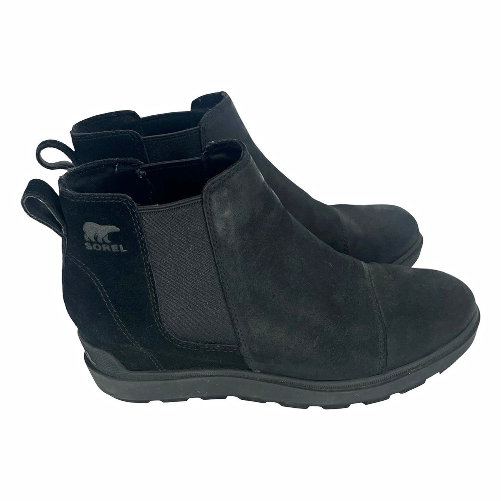 Sorel Women's Emelie II Chelsea Boots Black Suede Waterproof Ankle Boot Size 8